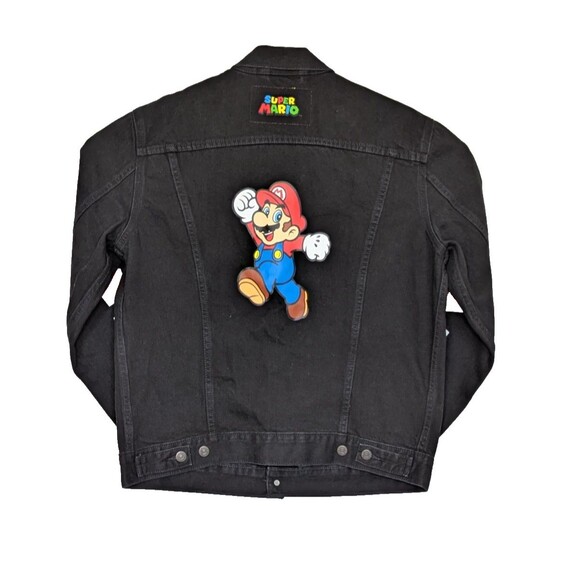 LEVI'S Super Mario Bros Mens Large Nintendo Power Up Black Denim Trucker Jacket - Picture 1 of 6